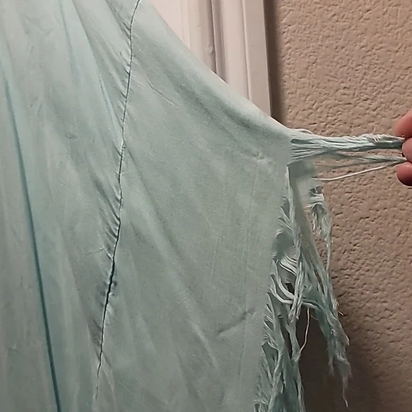 Embroidered Seafoam Swimsuit Coverup With Fringed Hem Pink And Coral One Size - Picture 4 of 10